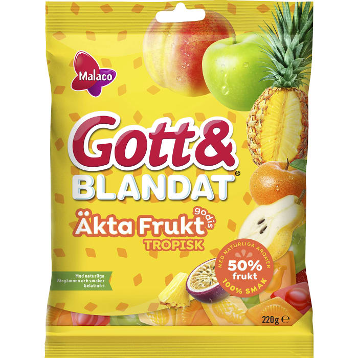 Malaco Delicious & Mix Gott & Blandat Real Fruit Tropical Chewy Candy 220g  ( 7.75 oz ) Made in Sweden